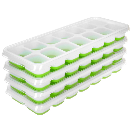 (Green) ASAB Ice Cube Trays 4 Pack Easy-Release Stackable