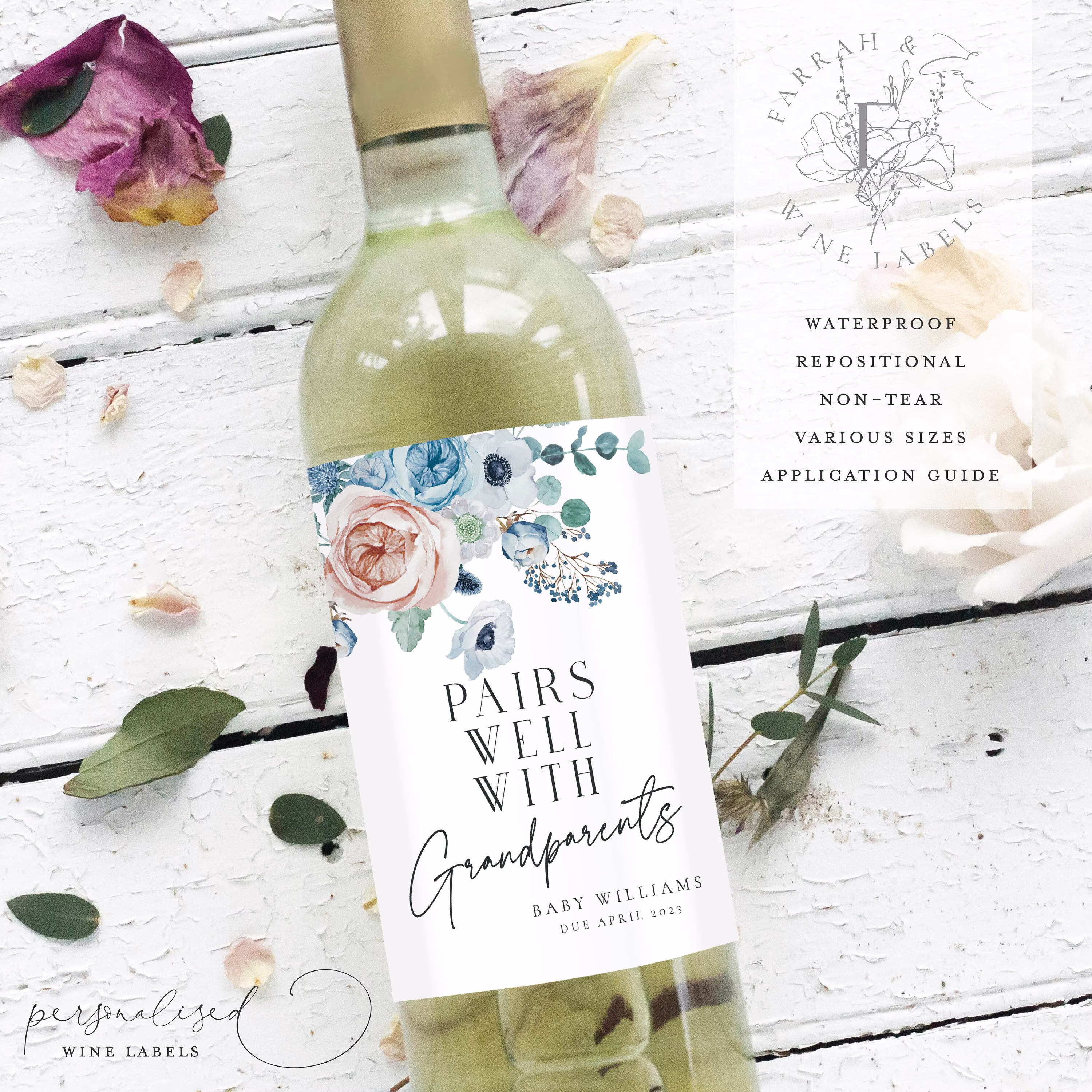 Pairs Well Pregnancy Announcement Wine Labels, Baby Bottle Label, Best Parents Make Best Grandparents Label|Wine Label