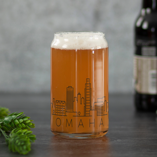 Omaha, Nebraska Skyline Beer Can Glass