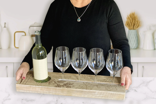 Personalized Wine Gift, Custom Wood Tray, Grapevine Design - Gift For 5Th Anniversary, Wedding, Engagement, Housewarming Birthday