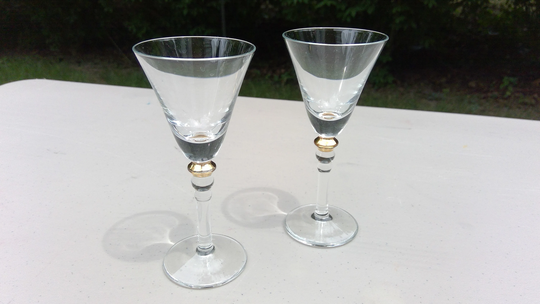 Pair Of Vintage Gold-Trim Cordial Or Sherry Glasses