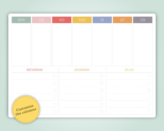 Rainbow Colour Dry Wipe Whiteboard Weekly Family Planner. To-Do List & Notes Section. A4 Dry Erase Wall Planner