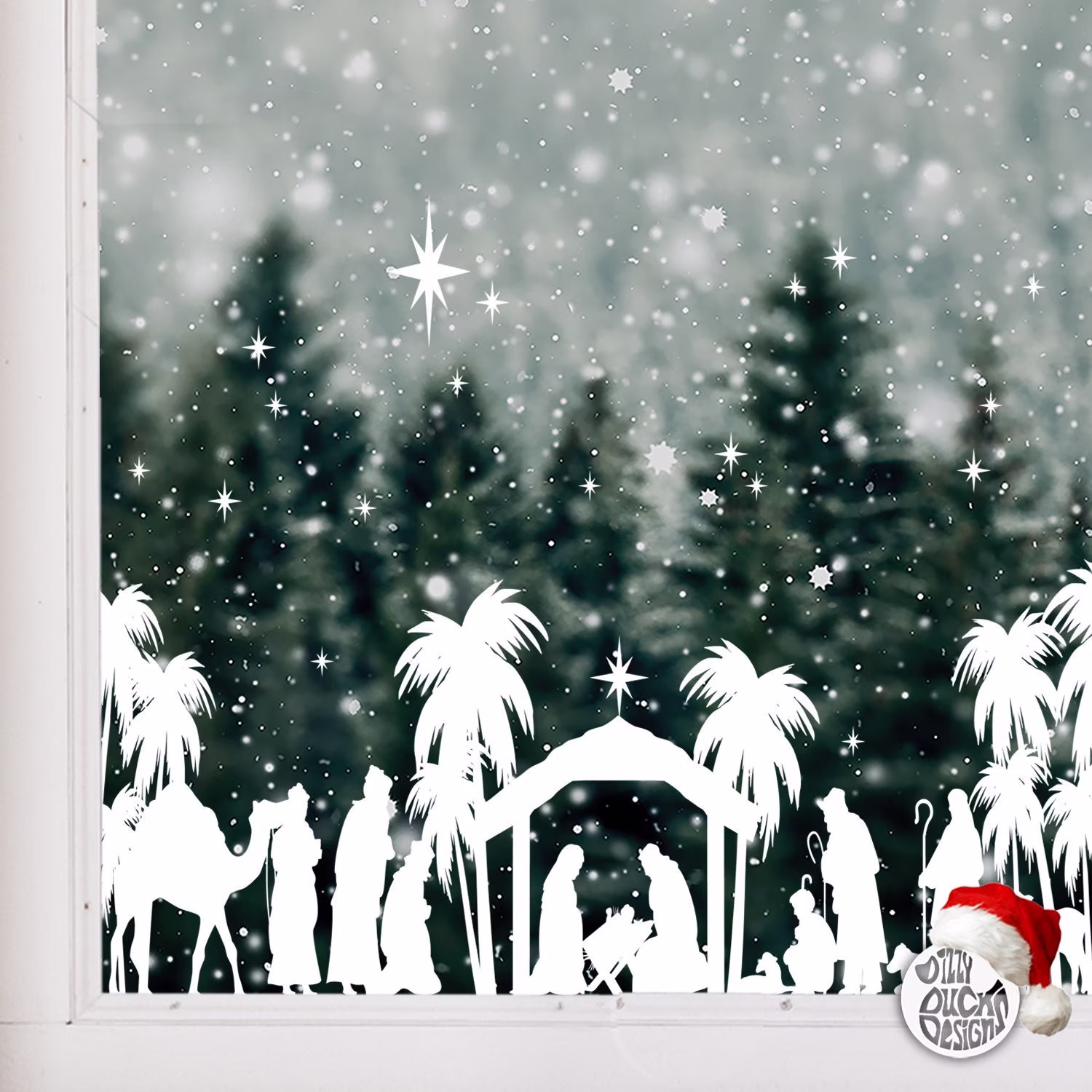 Christmas Nativity Scene Window Sticker Decal - Dizzy Duck Designs Cling Stickers