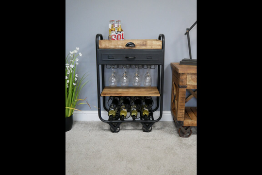 Retro Vintage Industrial Wine Rack Trolley