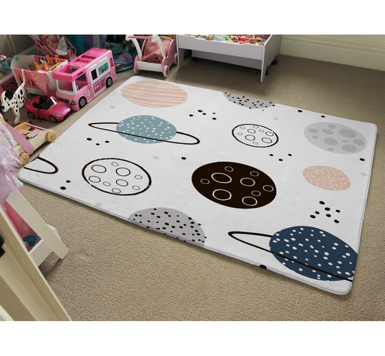 Woodson Child Hand Drawn Space Elements Designer Shaggy Ivory/Black Rug