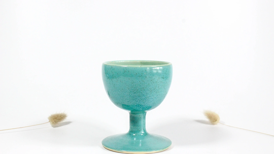 Vintage Ceramic Wine Goblet Turquoise Handmade [281]