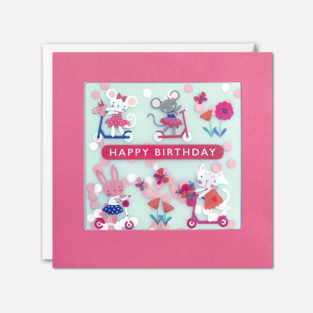 Animals On Scooters Birthday Card With Paper Confetti - Shakies By James Ellis