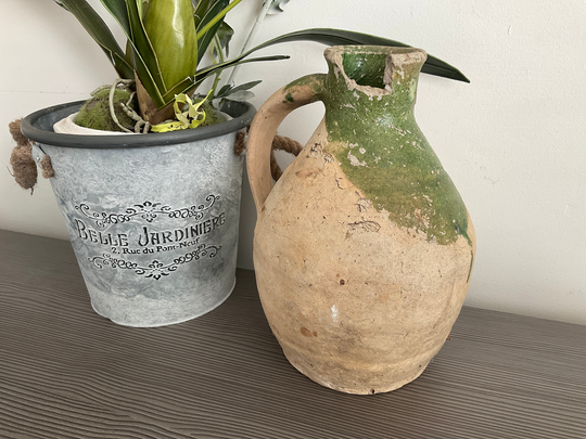 Antique French Clay Pot, Water Carrier, Old Wine Jug, Rustic, Handmade