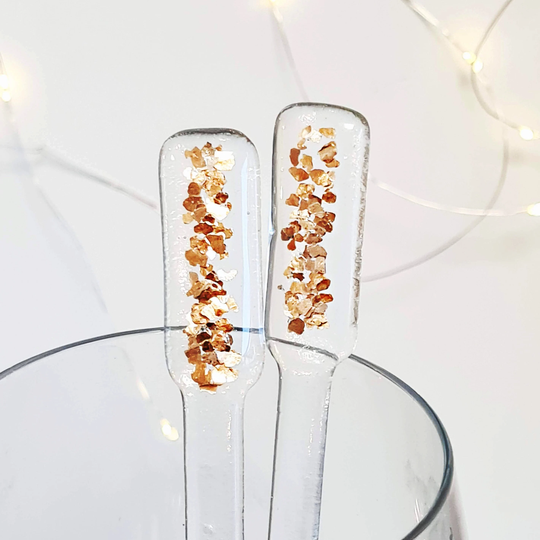 Gold Sparkly Cocktail Stirrers Swizzle Sticks Reusable Eco For Drinks Fused Glass Gift Present Gin Lovers Hot Chocolate Party