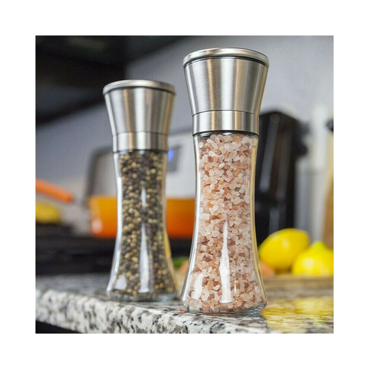 Stainless Steel Salt Pepper Grinder Set Glass Shaker Adjustable Mill Coarse Tool
