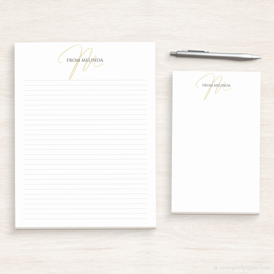Monogram Notepad - Personalized Stationery Gift Simple Custom Monogrammed Writing Paper #203
