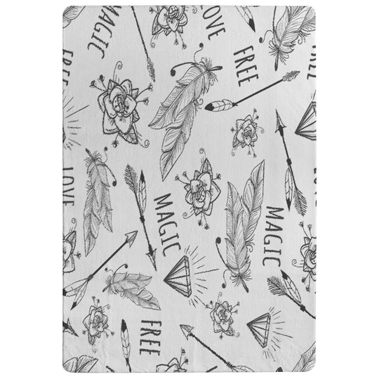 Duncan Tribal Feathers Arrows and Diamonds Designer Shaggy White/Grey Rug