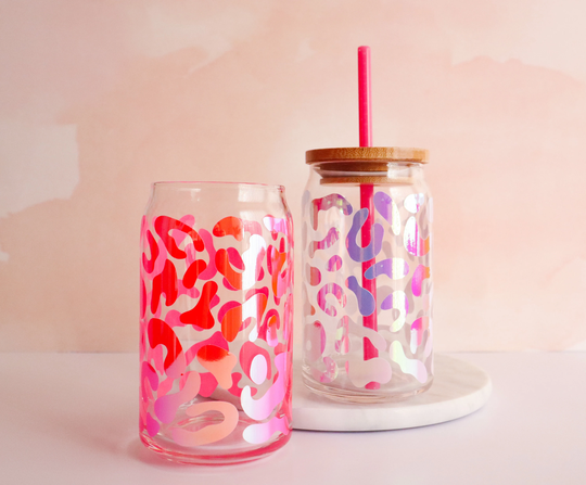 Leopard Print Glass Can | Iced Coffee Beer Cute Cheetah Cup