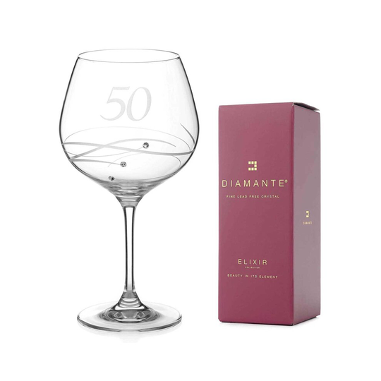 DIAMANTE Swarovski 50th Birthday or Anniversary Gin Copa â Single Crystal Gin Glass with a Hand Etched â50â - Embellished with Swarovski...