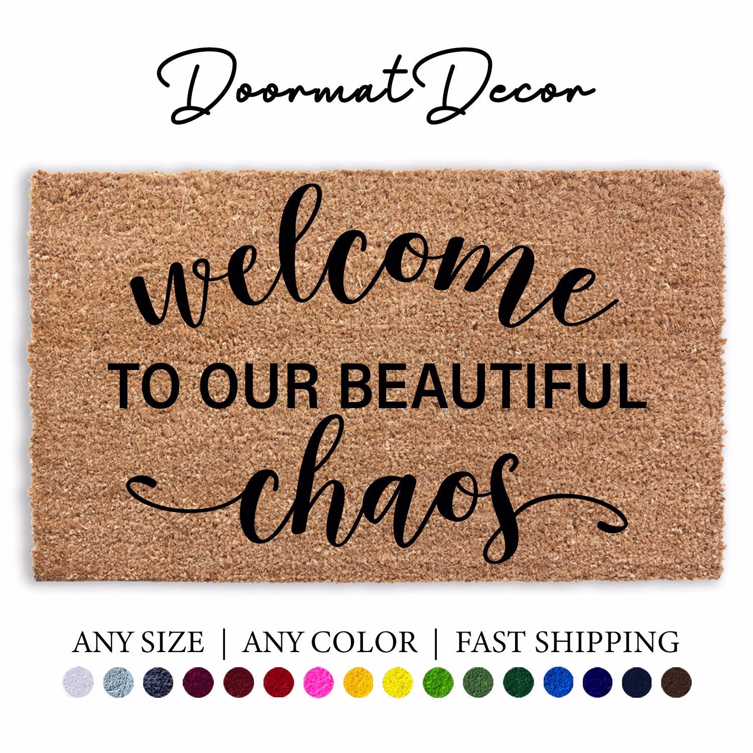 Welcome To Our Beautiful Chaos Doormat, Funny Outdoor Mat, Custom Personalized Door Rug Gift, Entryway Decor, Wedding Engagement