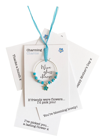 Charming Charms Gorgeous Handmade Enamel Flower Wine Charm. Various Slogans. Ideal For Mothers Day