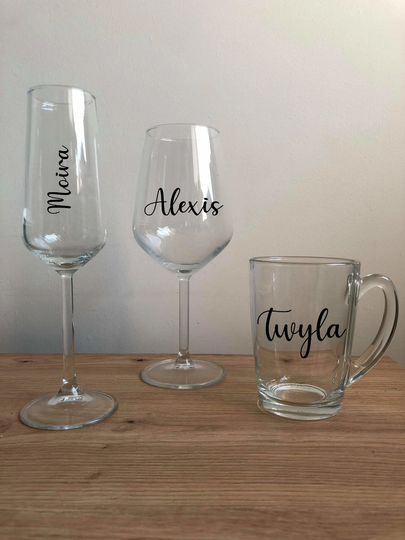 Personalised Prosecco Glass/Flute, Wine Glass Or Tea Mug - Vinyl Label Secret Santa Gifts Under 10 Gifts