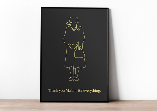 Thank You Ma'am, Queen Elizabeth Ii Memorial Foil Print, Framed Or Unframed Poster, Gold, Rose Copper, Silver Real Wall Art