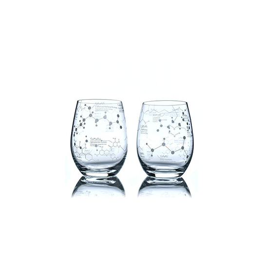 Greenline Goods Stemless Wine Glasses - 15 oz Set Science of Wine Tumblers (Set of 2) Etched with Wine Chemistry Molecules
