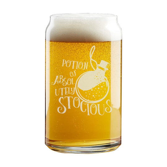 Potions Of Stocious Beer Can Glass, Meeple Dungeons & Dragons Pint Dnd Glass
