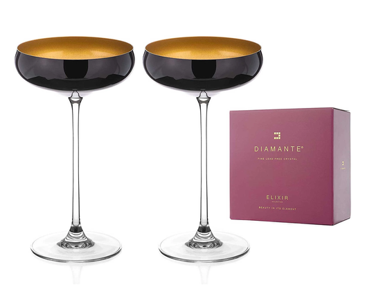 Diamante Oro Black Champagne Saucers -