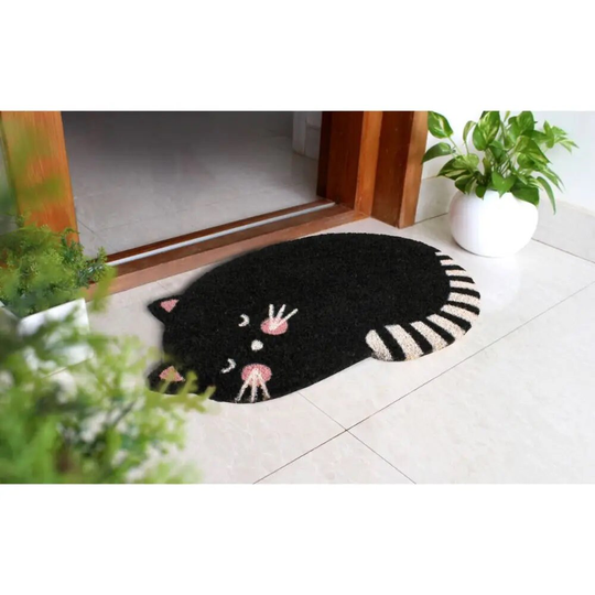 All Creations Cat Doormat, 40 X 70cm PVC Backing Fun Stencil Animal Shape Pink Whiskers Present Gift Quailty Coir Door Mat Internal
