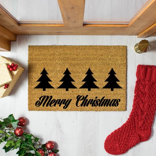 Finlee Christmas Trees with Merry Christmas Greeting Doormat