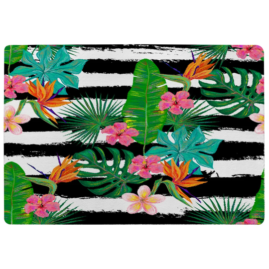 Putnam Tropical Plants on Stripes Shaggy Green/Black/White Rug