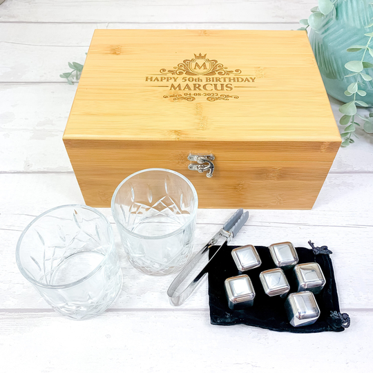 Personalised Luxury Whisky Lovers Gift Set With Accessories. Whiskey Set. Special Birthday. Customised Name, Age & Dob