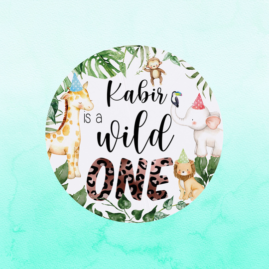 Wild One Birthday L Waterproof. Party Stickers Personalised Boys' Jungle - Thank You, Happy My Gift Bags