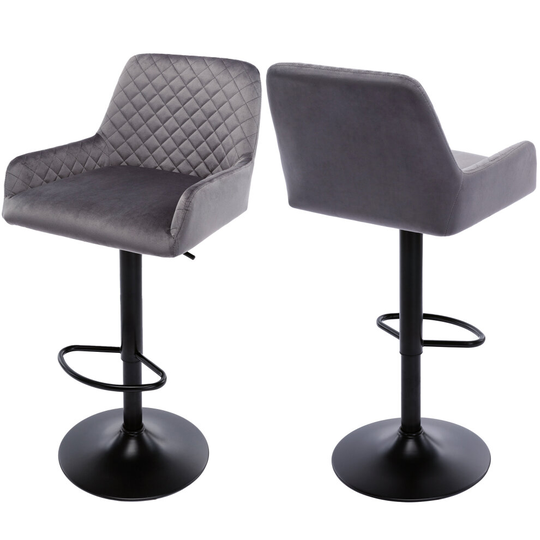 (Grey/Velvet) Bar Stools Grey Velvet Bar Chairs Breakfast Dining Stools for Kitchen Island Counter Bar Stools Set of 2 pcs Adjustable Height Swivel