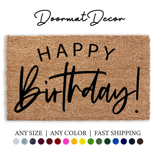 Happy Birthday Doormat, Party Decor, Outdoor Welcome Mat, Personalized Door Custom Decorations