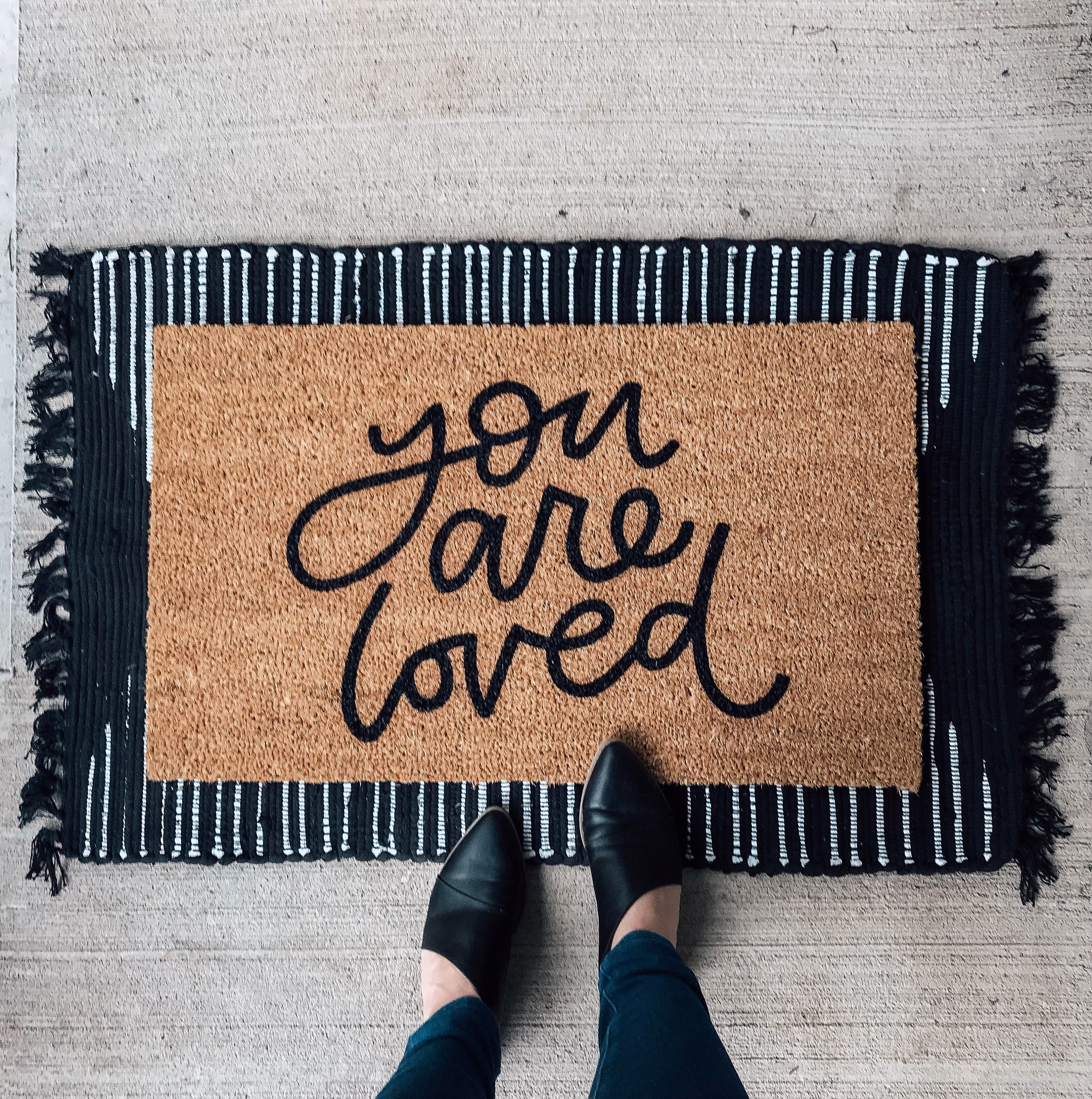 You Are Loved Welcome Mat | Door Hand Painted Housewarming Gift Wedding Outdoor Doormat