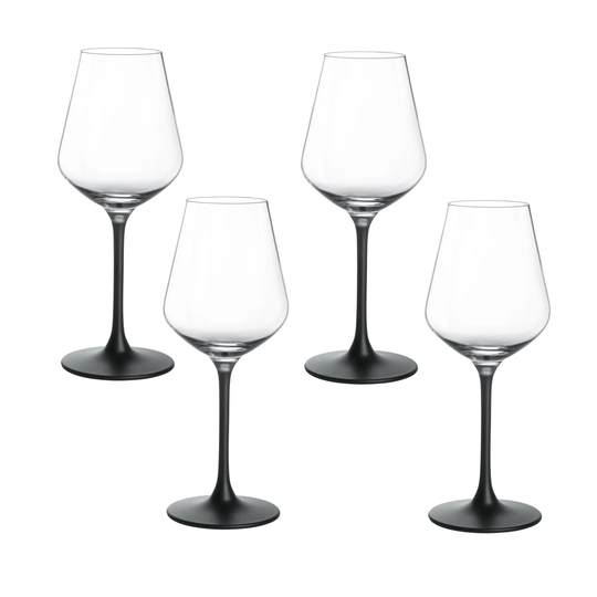 4 Piece Villeroy & Boch Manufacture Rock Black Stem Wine Glasses Set