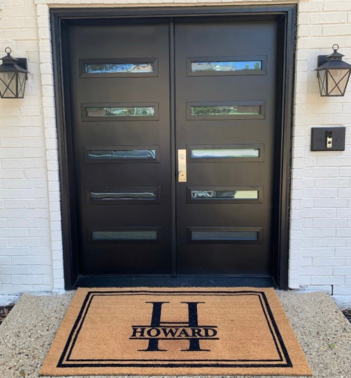 Monogram Border Personalized Doormat, Flocked Coir Door Mat, Outdoor Welcome Family Name Housewarming, Realtor Client Gift