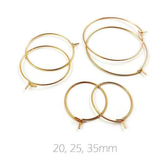 Gold Plated Earring Hoops, Stainless Steel Hoop Earrings, Hypoallergenic Findings, 20mm, 25mm, 35mm