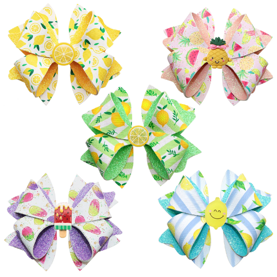Summer Fruit Series Faux Leather Hair Bows Diy Making Kit With Pre Cut Double Side Glitter Pieces Material Pack Without Clips