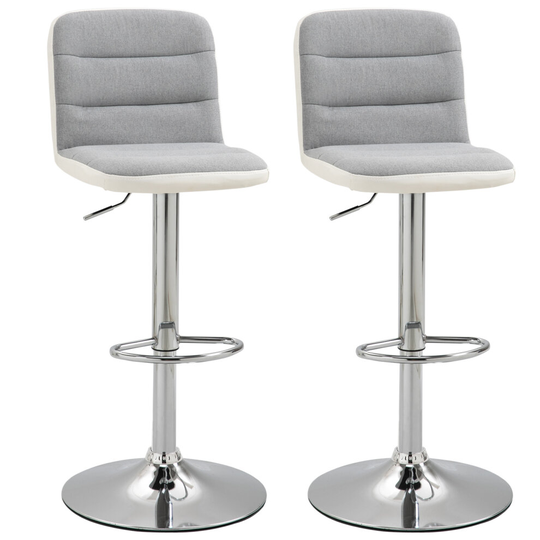 HOMCOM Bar stool Set of 2 Adjustable Height Upholstered Light Grey