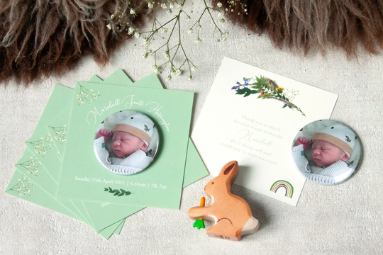 Personalised Baby Announcement/Thank You Card With Fridge Magnet