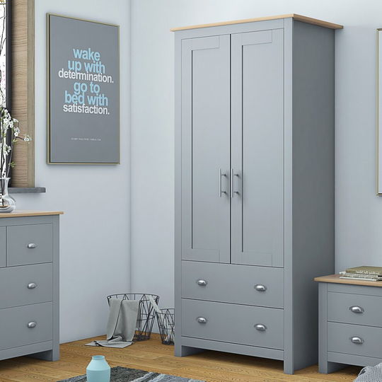 (Grey) FWStyle Westbury 2 Door 2 Drawer Combi Wardrobe