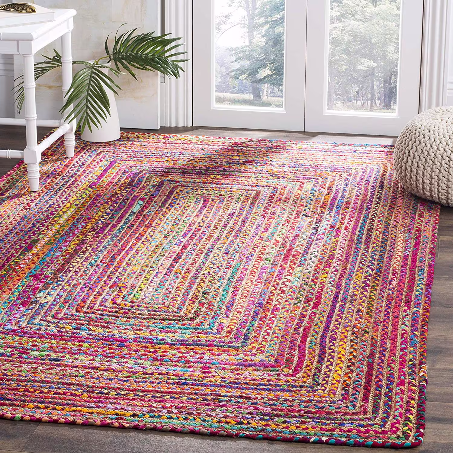 Handmade Braided Bohemian Jute & Multi Color Cotton Area Rug in Rectangular Design Floor Decor Rugs Size 4 X 6 Feet