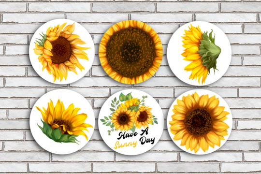 Watercolor Sunflower Magnets Or Pinback Button Pin/Set Of 6 1.25
