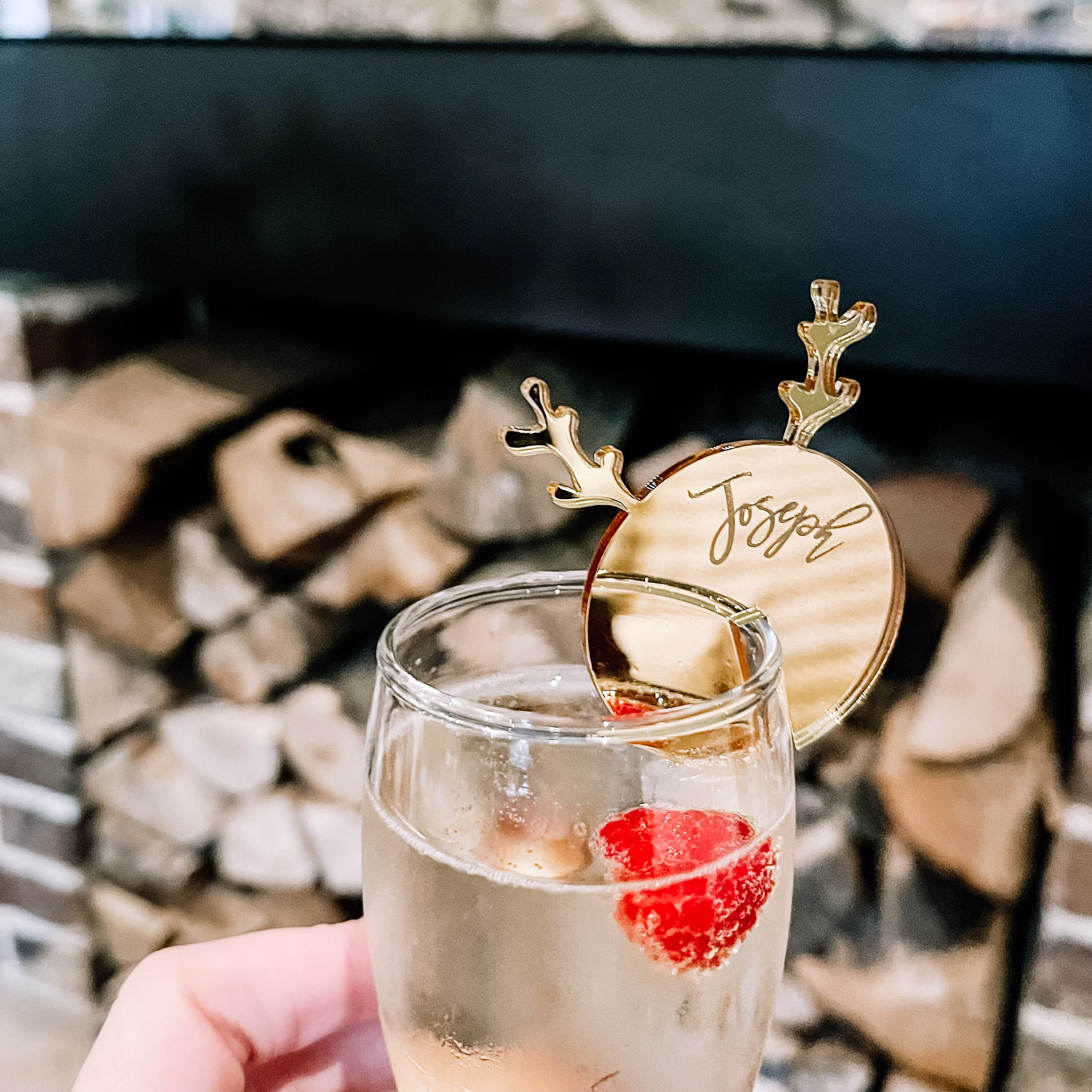 Festive Personalised Drinks Charms, Christmas Party, Cocktail Charm, Reindeer Name Place, Works Wine Event Décor