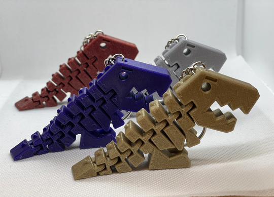 Flexi Rex/ Flex Dino - Fidget 3D Printed Keyring Keychain Gift Printed, Under 5 Pounds