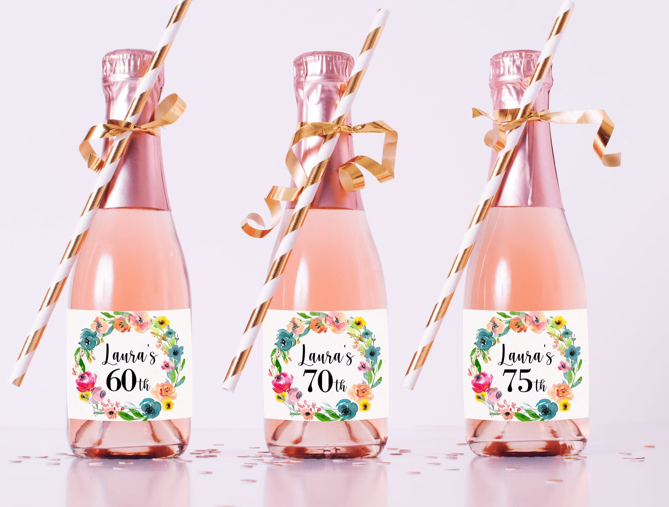 Mini Champagne Bottle Labels - 70Th Birthday Party Favors 60 Decorations 50Th 75Th
