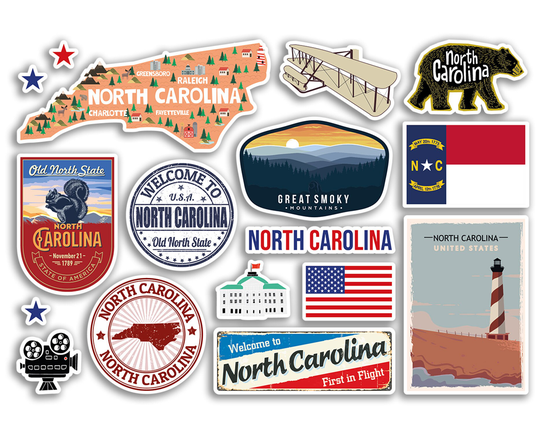 A5 Sticker Sheet North Carolina Landmarks Vinyl Stickers - Usa States City Airport Stamps Skyline Flag Map Travel Holiday Scrapbook #79168