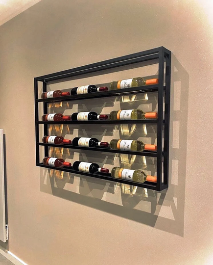 Wine Rack, Rack Wall Mounted, Steel Industrial Black Matte Modern Shelf, 12 Bottles