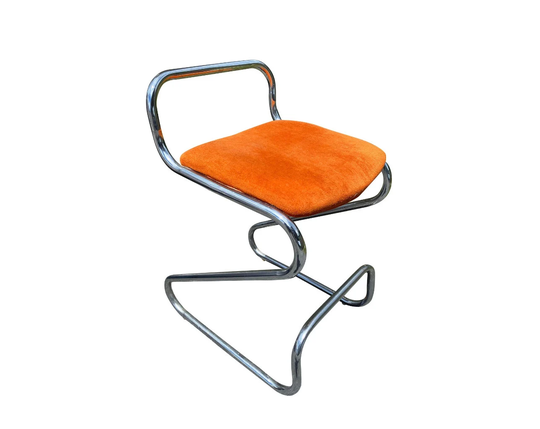 Mid-Century Orange Velour Stool