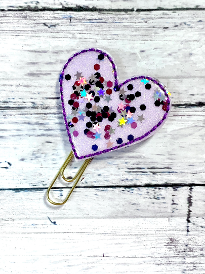 Heart Planner Paperclip, Feltie Confetti Glitter Bookmark, Shaker Clip