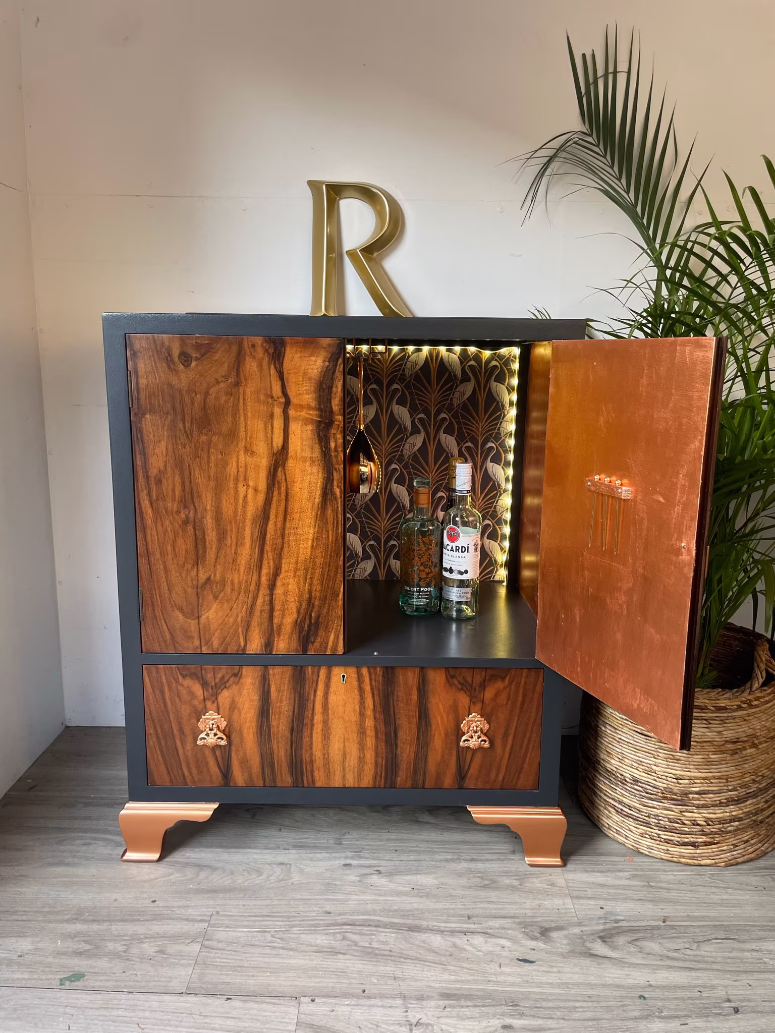Drinks Cabinet Walnut & Blue/Black